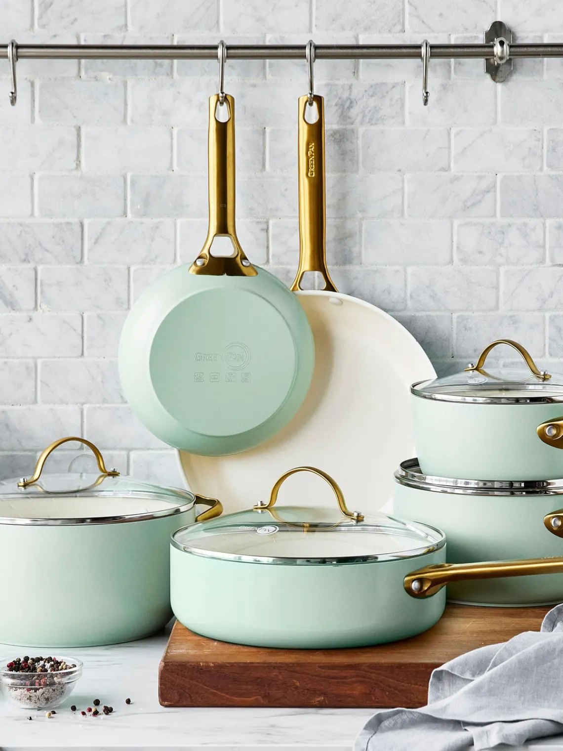 Ollas|Ollas>GreenPan Batería de cocina antiadherente Padova, 10 pzas. Verde menta, blanco crema, dorado