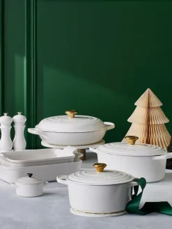Ollas|Ollas>LE CREUSET Cacerola baja de hierro fundido Signature Collection Blanco, dorado