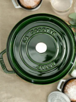 Ollas|Ollas>Staub Cacerola redonda de hierro fundido La Cocotte Verde oscuro, plateado