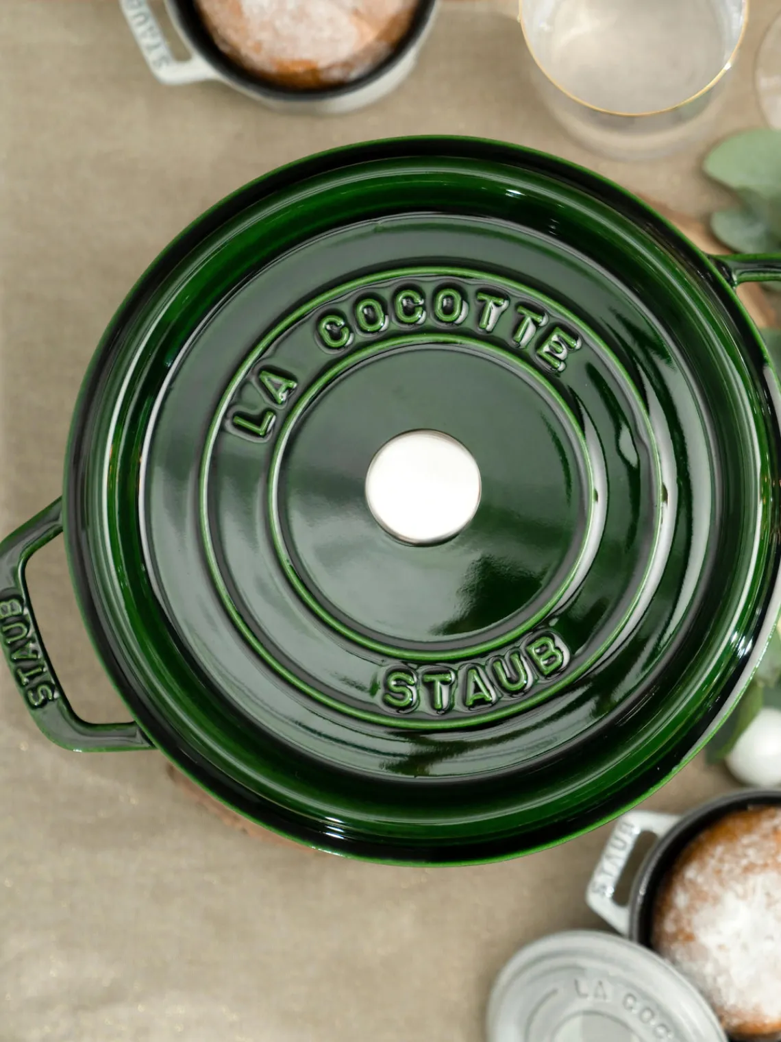 Ollas|Ollas>Staub Cacerola redonda de hierro fundido La Cocotte Verde oscuro, plateado