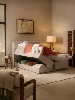 Camas Continentales|Camas>Westwing Collection Cama continental con espacio de almacenamiento Oberon Tejido fino beige