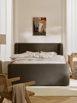 Cama continental en tejido bouclé con espacio de almacenamiento Perla Camas Continentales|Camas