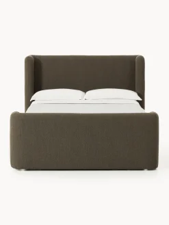 Cama continental en tejido bouclé con espacio de almacenamiento Perla Camas Continentales|Camas