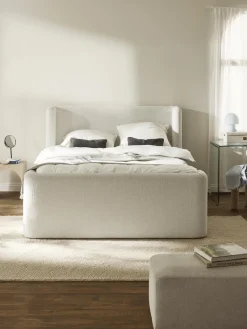 Camas Continentales|Camas>Westwing Collection Cama continental en tejido bouclé con espacio de almacenamiento Perla Bouclé blanco Off White