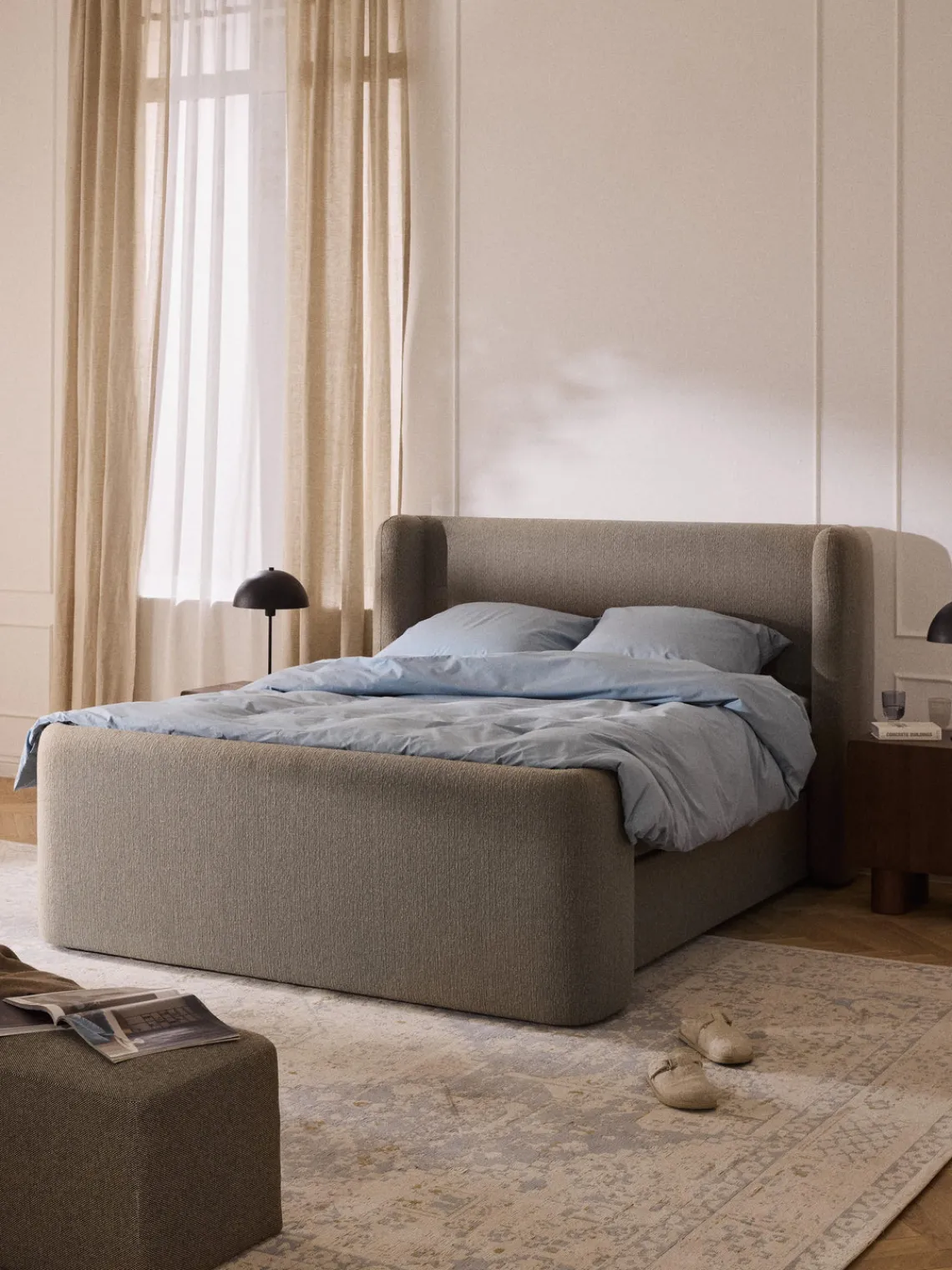 New Cama continental en tejido bouclé Perla Camas Continentales|Camas