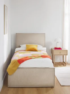 Camas Tapizadas|Camas Individuales>Westwing Collection Cama individual con espacio de almacenamiento Dream Tejido beige jaspeado