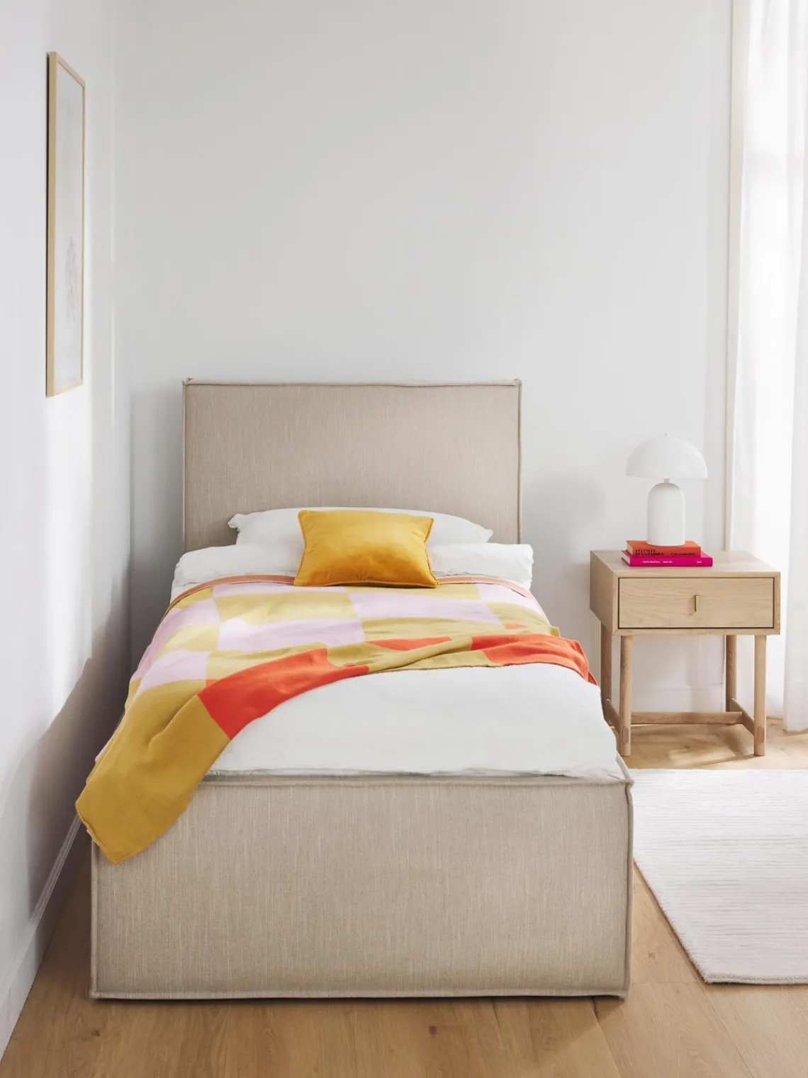 Camas Tapizadas|Camas Individuales>Westwing Collection Cama individual con espacio de almacenamiento Dream Tejido beige jaspeado