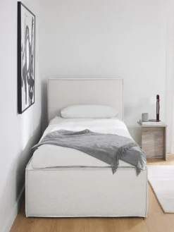 Camas Individuales|Camas Tapizadas>Westwing Collection Cama individual con espacio de almacenamiento Dream Tejido jaspeado greige