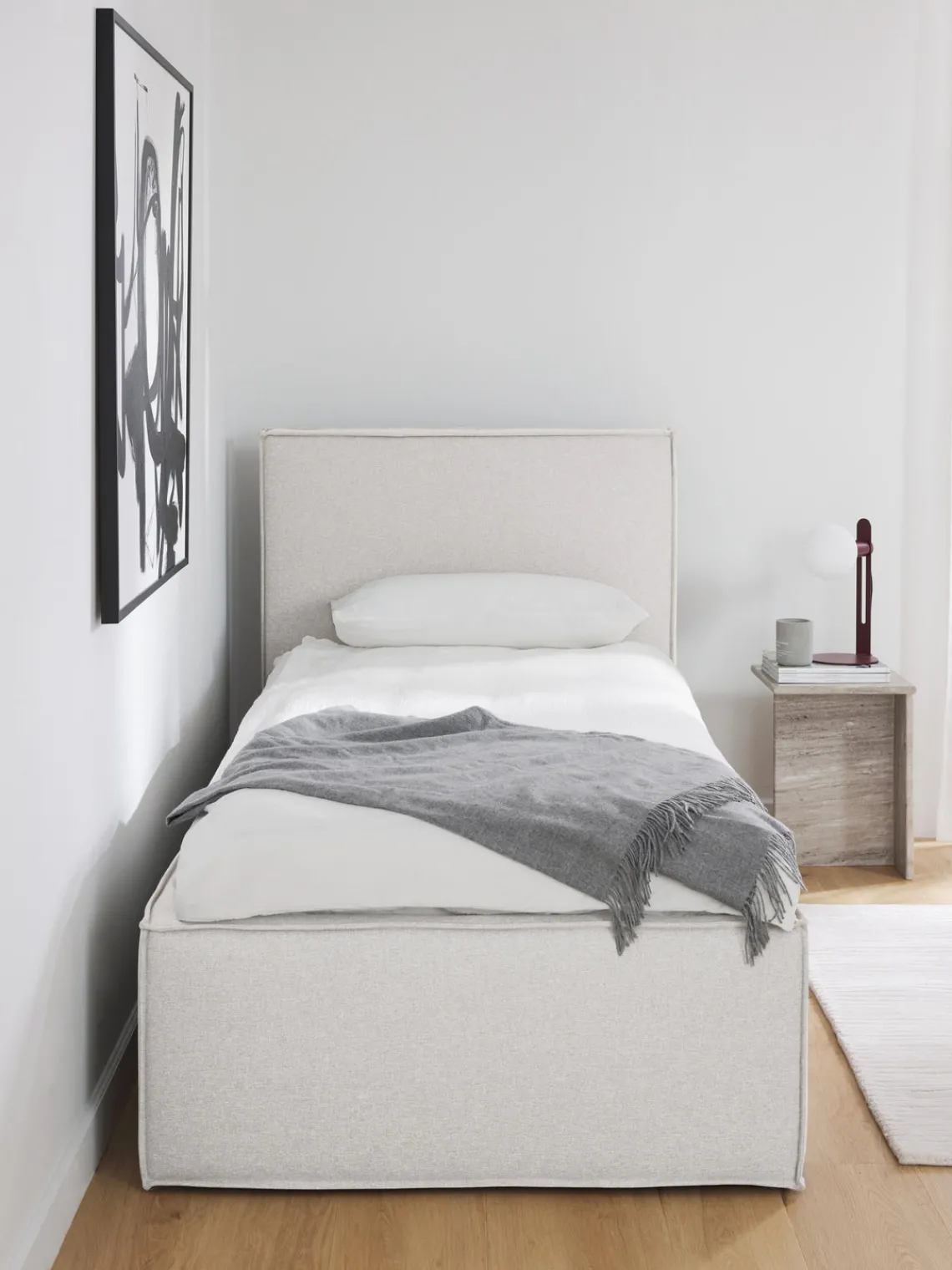 Camas Individuales|Camas Tapizadas>Westwing Collection Cama individual con espacio de almacenamiento Dream Tejido jaspeado greige