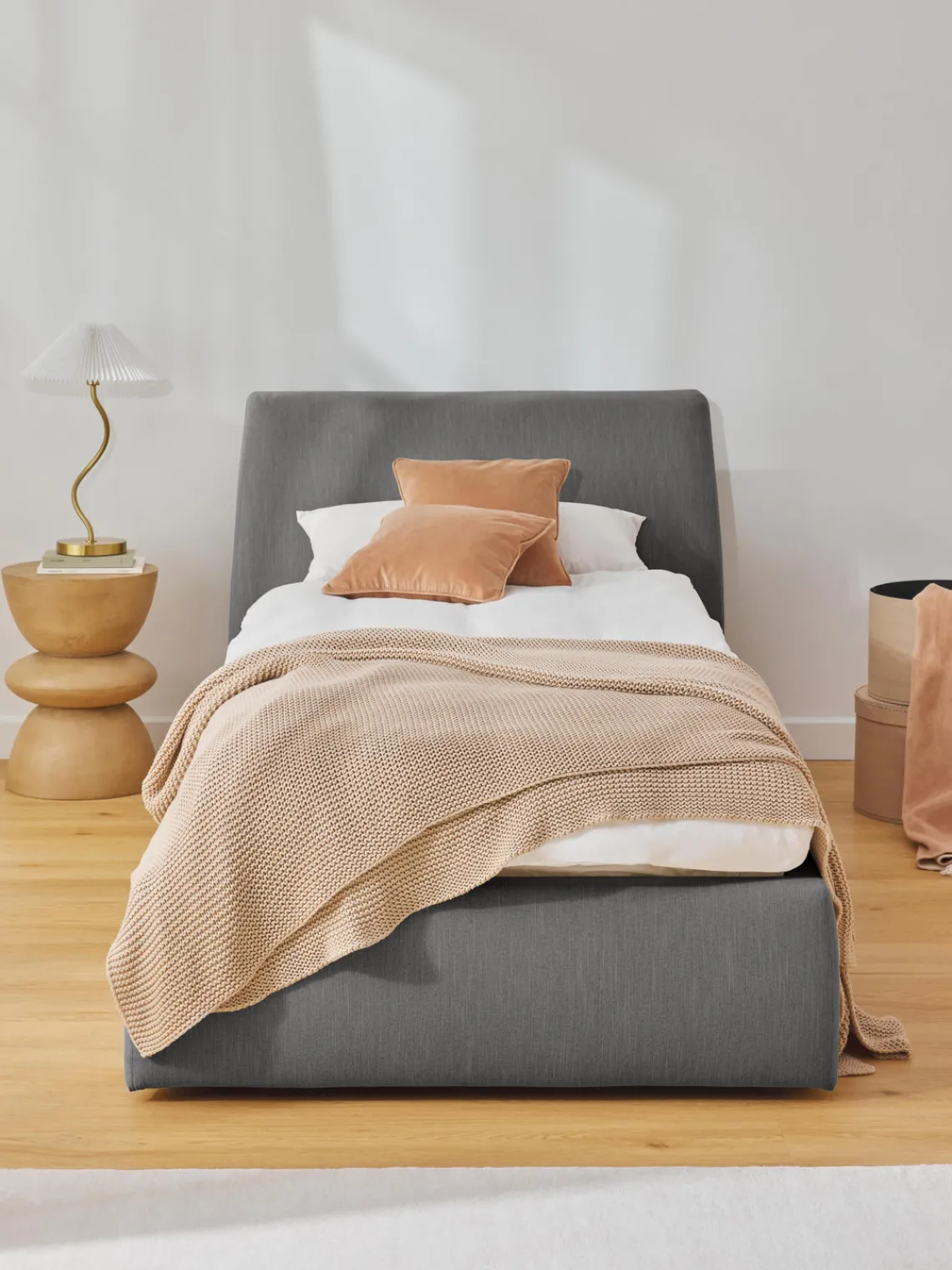 Camas Individuales|Camas Tapizadas>Westwing Collection Cama individual con espacio de almacenamiento Cloud Tejido fino gris antracita