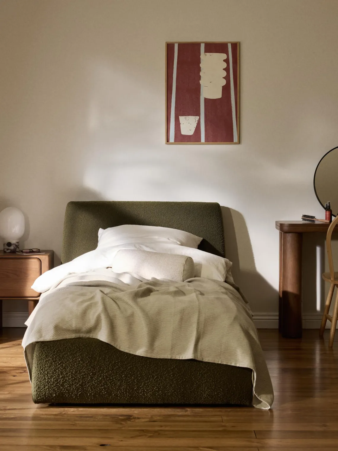 Clearance Cama individual en tejido bouclé Cloud Camas Individuales|Camas Tapizadas