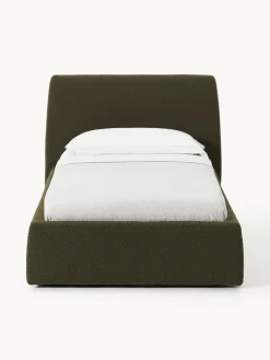 Camas Individuales|Camas Tapizadas></noscript>Westwing Collection Cama individual en tejido bouclé con espacio de almacenamiento Cloud Bouclé verde oliva