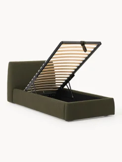 Camas Individuales|Camas Tapizadas></noscript>Westwing Collection Cama individual en tejido bouclé con espacio de almacenamiento Cloud Bouclé verde oliva