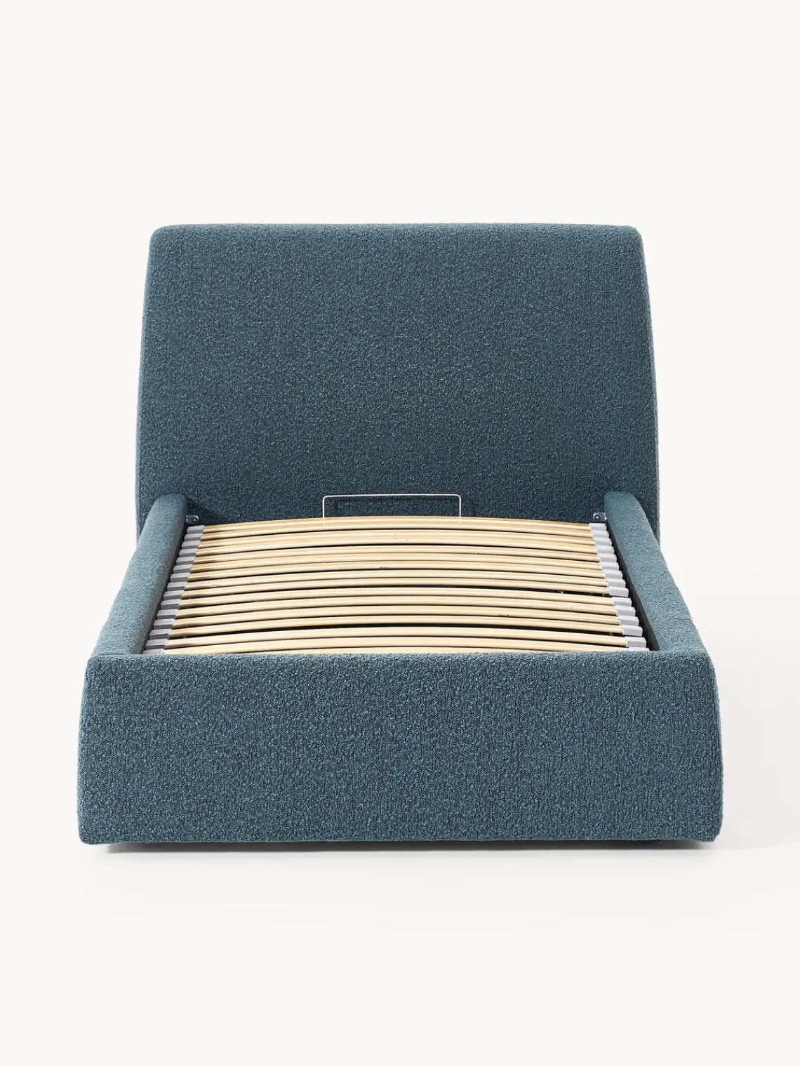 Camas Individuales|Camas Tapizadas>Westwing Collection Cama individual en tejido bouclé con espacio de almacenamiento Cloud Bouclé gris azulado