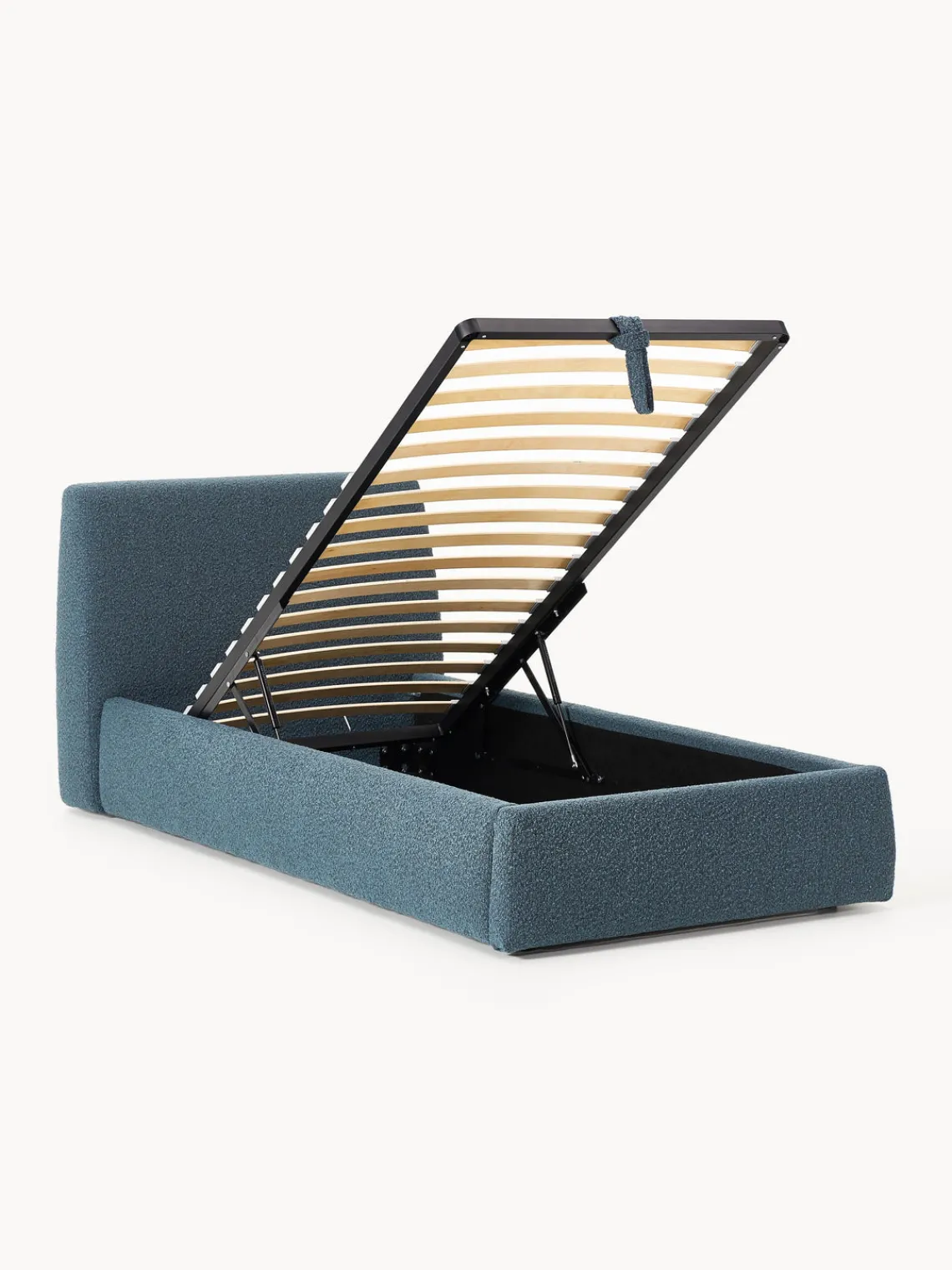 Camas Individuales|Camas Tapizadas>Westwing Collection Cama individual en tejido bouclé con espacio de almacenamiento Cloud Bouclé gris azulado