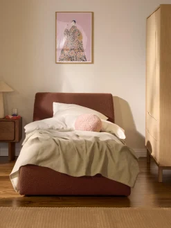 Camas Individuales|Camas Tapizadas>Westwing Collection Cama individual en tejido bouclé con espacio de almacenamiento Cloud Bouclé terracota