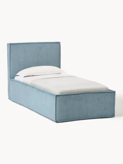 Camas Individuales|Camas Tapizadas>Westwing Collection Cama individual tapizada de pana con espacio de almacenaje Dream Pana azul