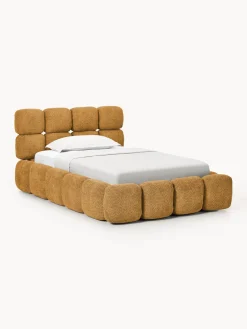 Outlet Cama individual tapizada en borreguillo bouclé con espacio de almacenamiento Tayla Camas Individuales|Camas Tapizadas