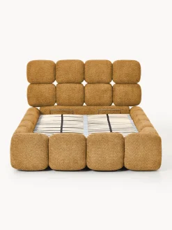 Outlet Cama individual tapizada en borreguillo bouclé con espacio de almacenamiento Tayla Camas Individuales|Camas Tapizadas