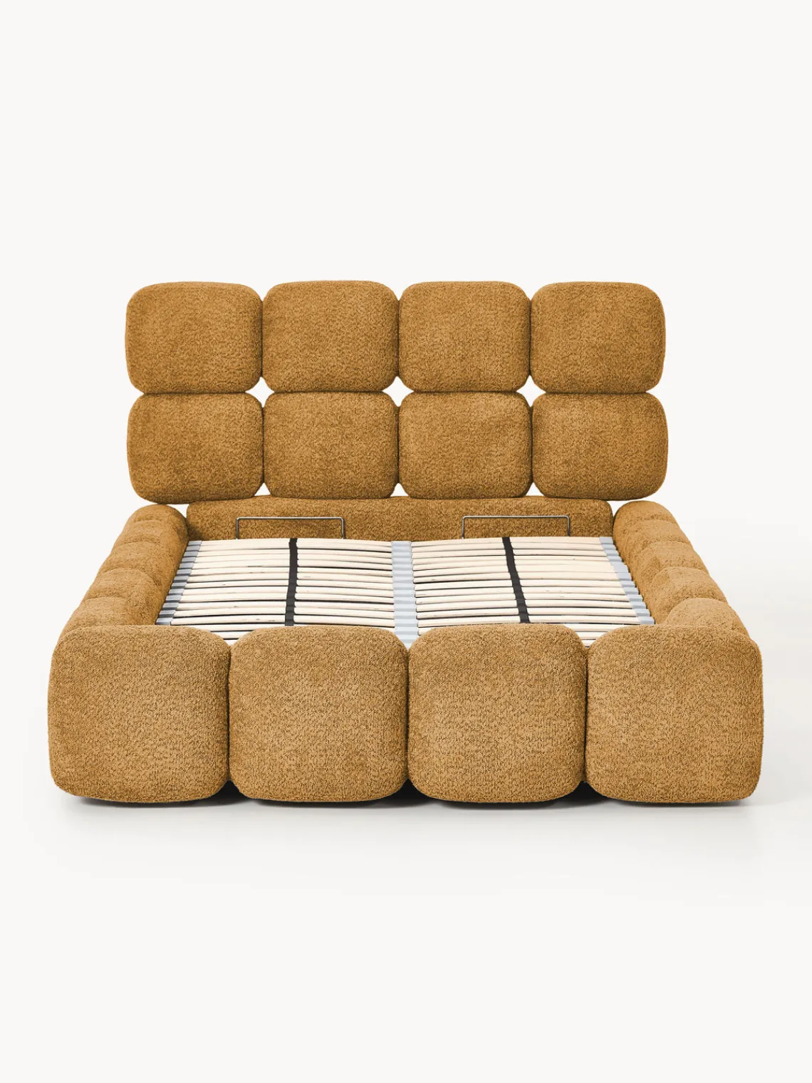 Outlet Cama individual tapizada en borreguillo bouclé con espacio de almacenamiento Tayla Camas Individuales|Camas Tapizadas