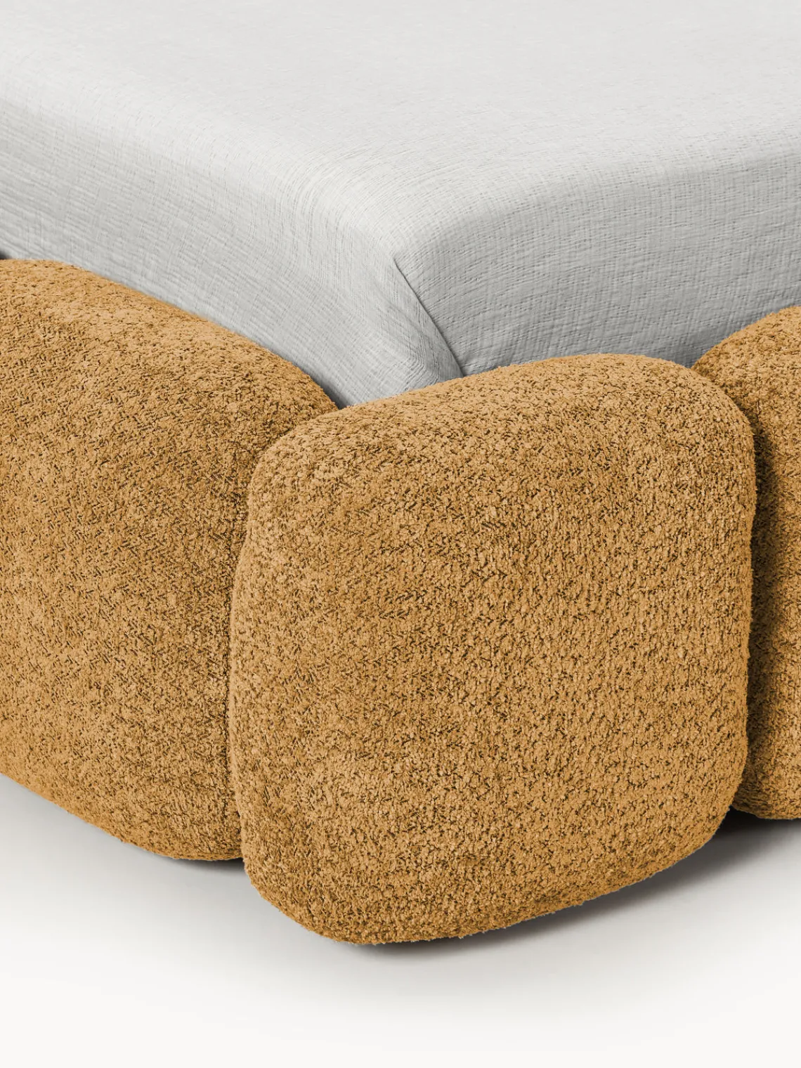 Outlet Cama individual tapizada en borreguillo bouclé con espacio de almacenamiento Tayla Camas Individuales|Camas Tapizadas