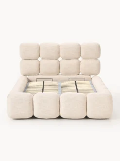 Camas Individuales|Camas Tapizadas></noscript>Westwing Collection Cama individual tapizada en borreguillo bouclé con espacio de almacenamiento Tayla Borreguillo bouclé melocotón