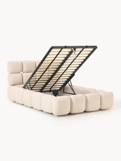 Camas Individuales|Camas Tapizadas></noscript>Westwing Collection Cama individual tapizada en borreguillo bouclé con espacio de almacenamiento Tayla Borreguillo bouclé melocotón