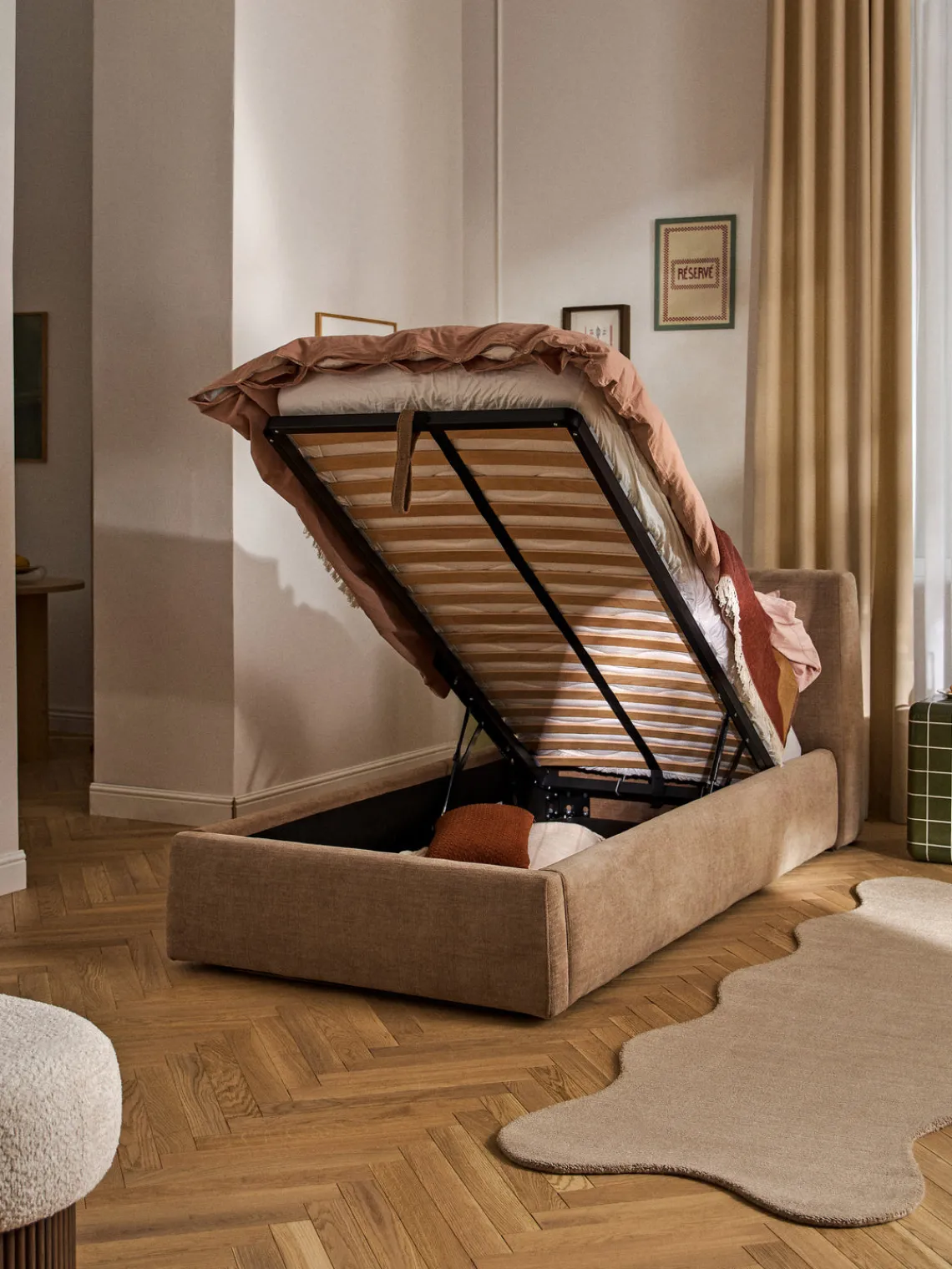 New Cama individual tapizada con espacio de almacenamiento Cloud Camas Individuales|Camas Tapizadas