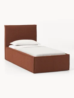 Camas Individuales|Camas Tapizadas>Westwing Collection Cama individual tapizada en tejido bouclé con espacio de almacenamiento Dream Bouclé terracota