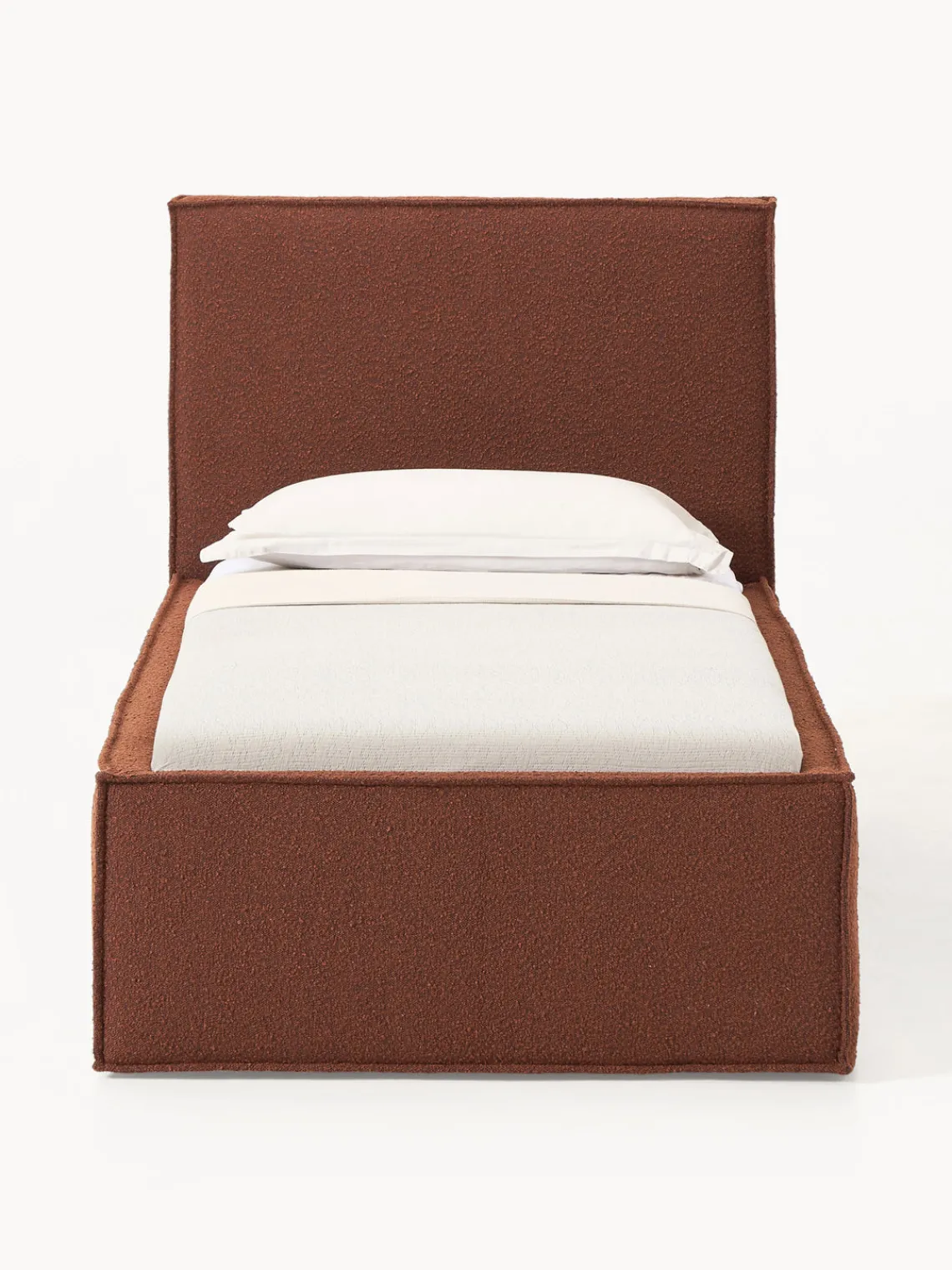 Camas Individuales|Camas Tapizadas>Westwing Collection Cama individual tapizada en tejido bouclé con espacio de almacenamiento Dream Bouclé terracota