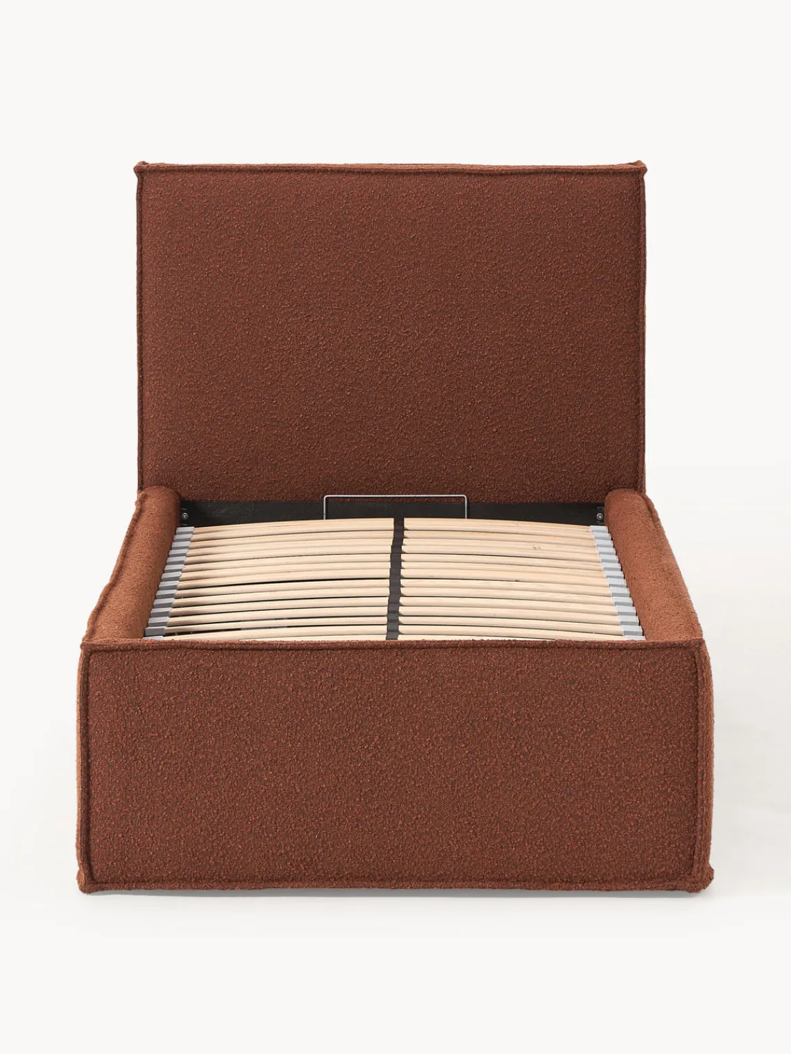 Camas Individuales|Camas Tapizadas>Westwing Collection Cama individual tapizada en tejido bouclé con espacio de almacenamiento Dream Bouclé terracota