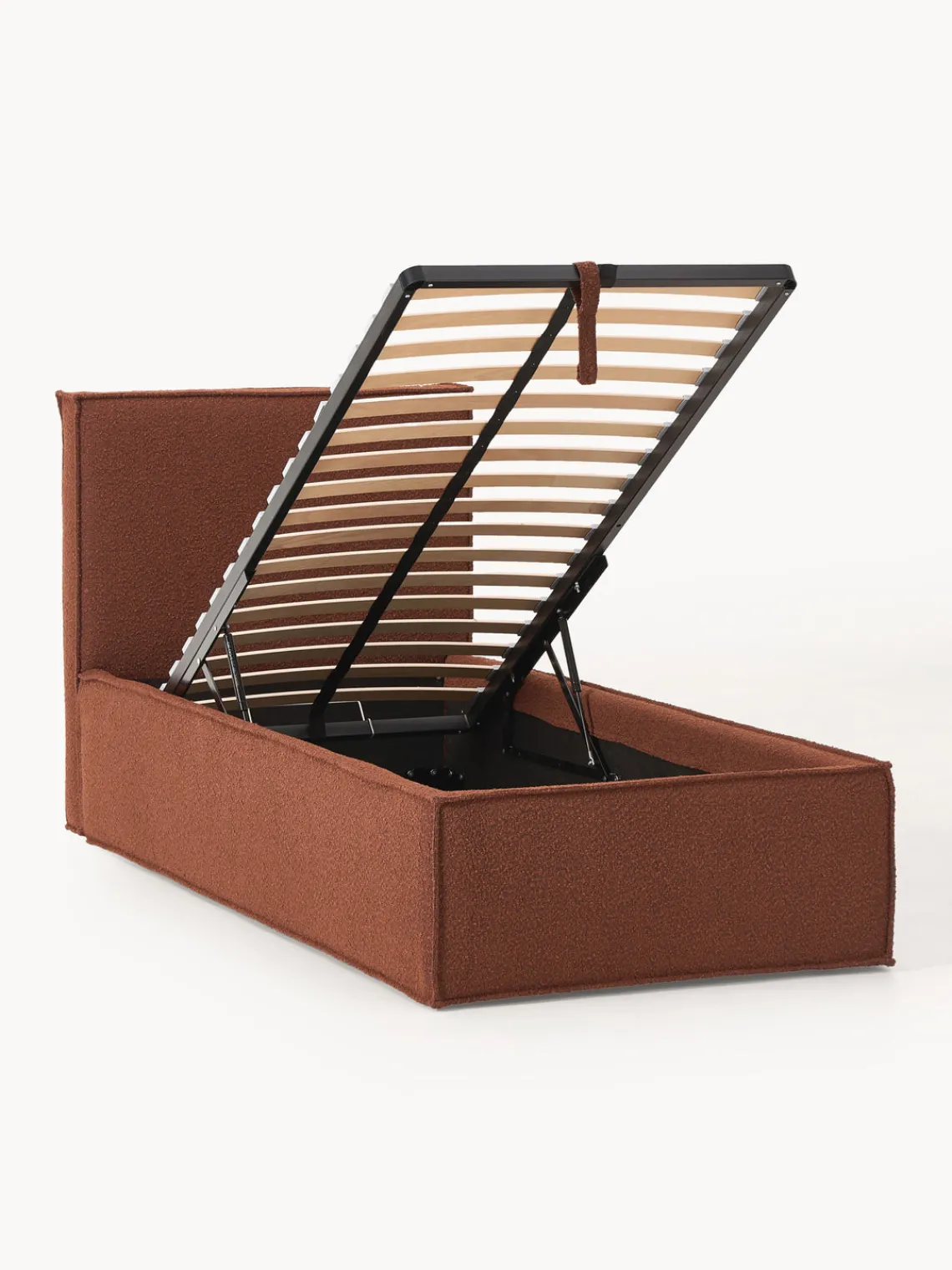 Camas Individuales|Camas Tapizadas>Westwing Collection Cama individual tapizada en tejido bouclé con espacio de almacenamiento Dream Bouclé terracota