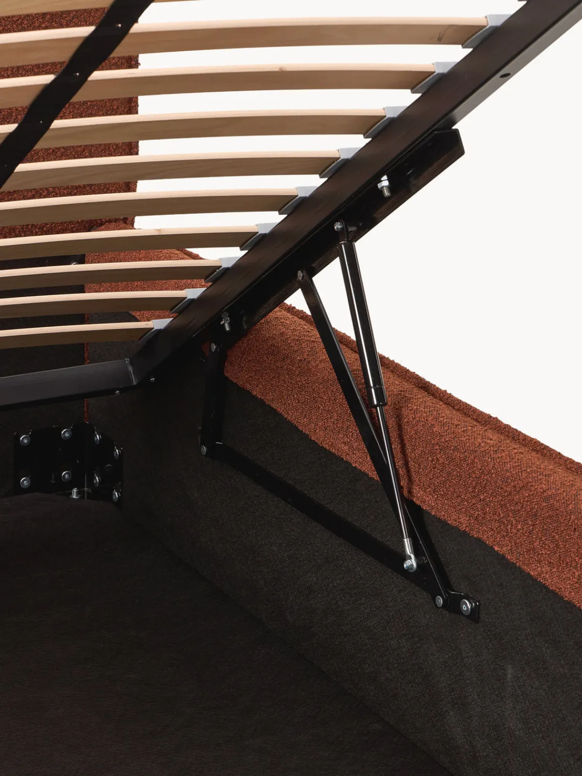 Camas Individuales|Camas Tapizadas>Westwing Collection Cama individual tapizada en tejido bouclé con espacio de almacenamiento Dream Bouclé terracota