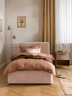 Camas Individuales|Camas Tapizadas>Westwing Collection Cama individual tapizada Cloud Tejido aterciopelado melocotón