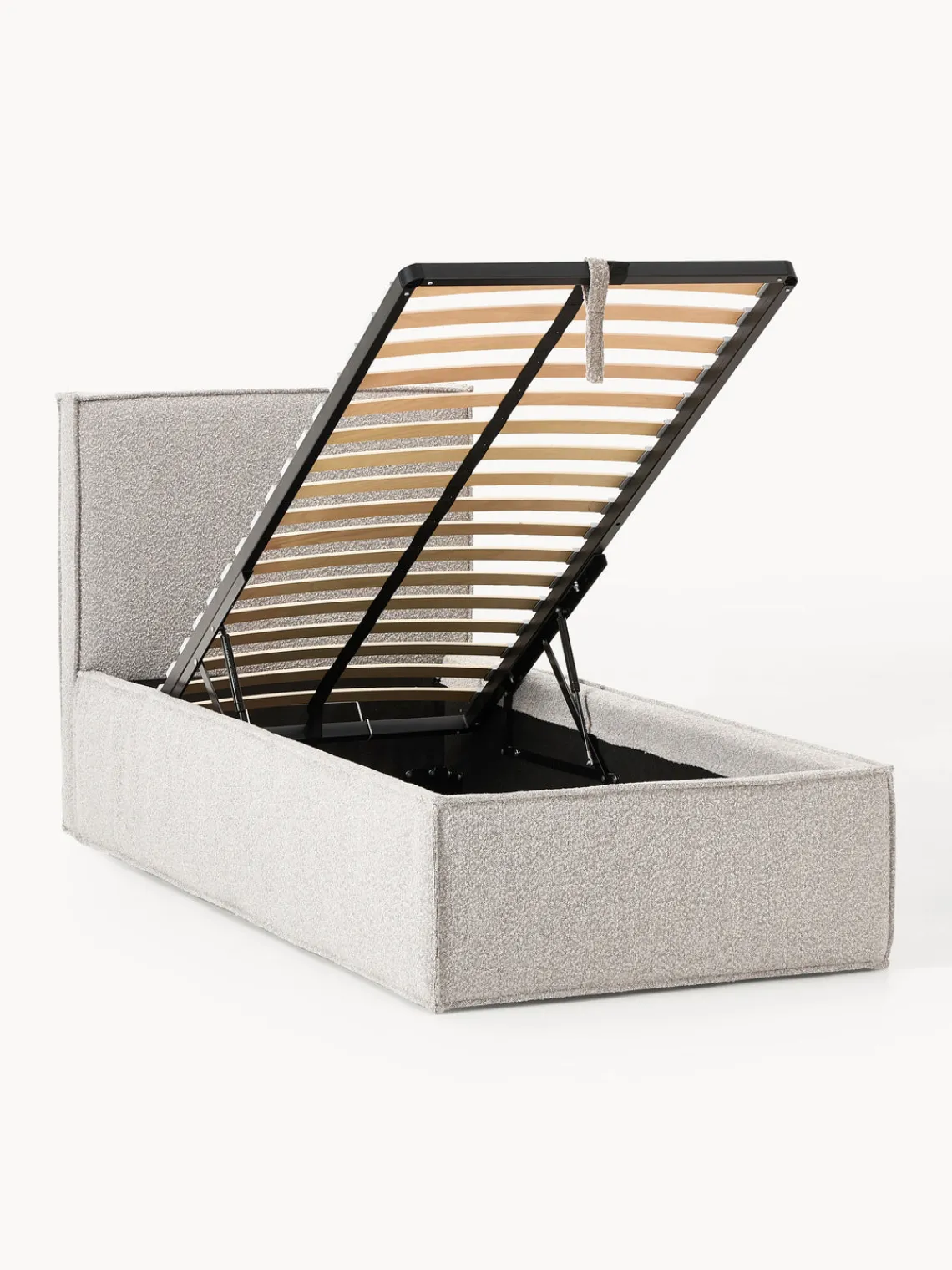 Camas Individuales|Camas Tapizadas>Westwing Collection Cama individual tapizada en tejido bouclé con espacio de almacenamiento Dream Bouclé taupe