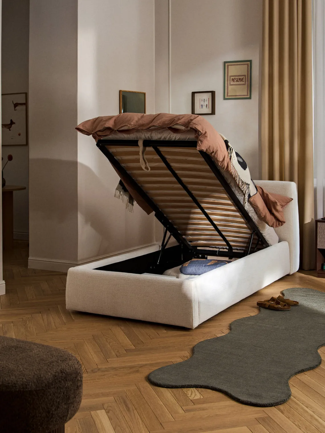 New Cama individual tapizada con espacio de almacenamiento Cloud Camas Individuales|Camas Tapizadas