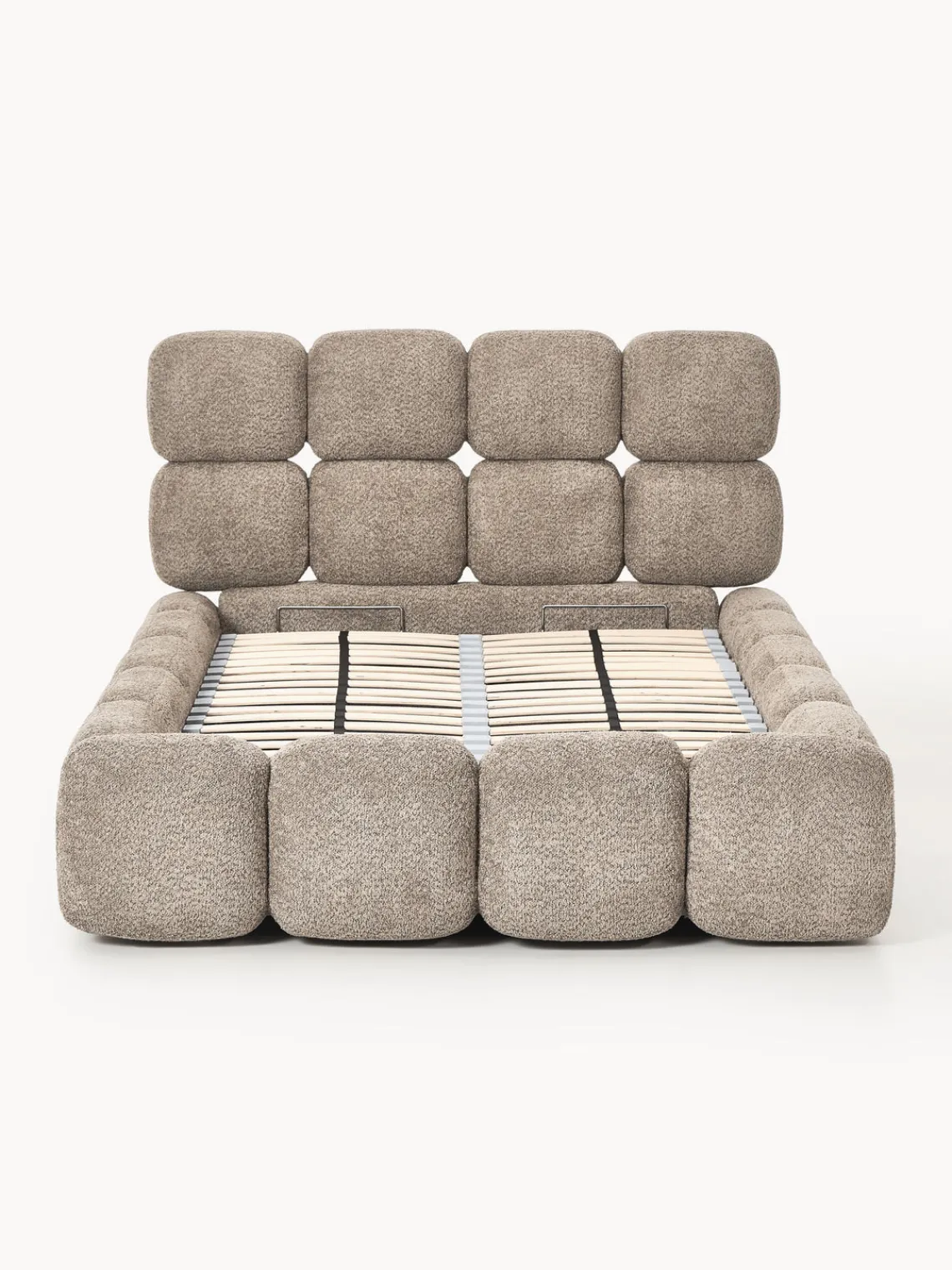 Camas Individuales|Camas Tapizadas>Westwing Collection Cama individual tapizada en borreguillo bouclé con espacio de almacenamiento Tayla Borreguillo bouclé taupe