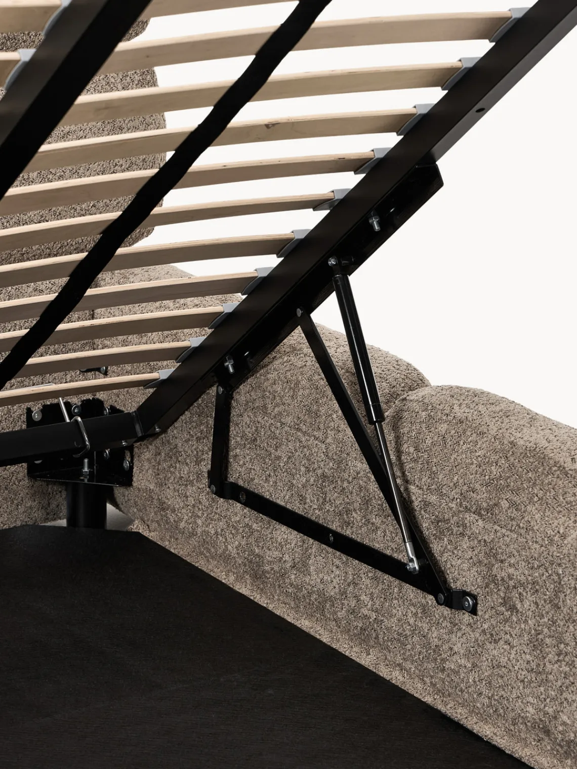 Camas Individuales|Camas Tapizadas>Westwing Collection Cama individual tapizada en borreguillo bouclé con espacio de almacenamiento Tayla Borreguillo bouclé taupe