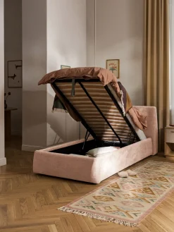 Camas Individuales|Camas Tapizadas>Westwing Collection Cama individual tapizada con espacio de almacenamiento Cloud Tejido melocotón