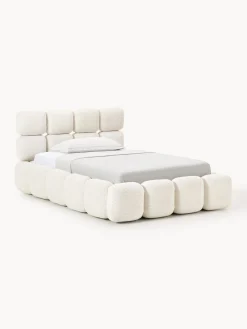 Camas Individuales|Camas Tapizadas>Westwing Collection Cama individual tapizada en borreguillo bouclé con espacio de almacenamiento Tayla Borreguillo bouclé blanco Off White