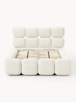 Camas Individuales|Camas Tapizadas></noscript>Westwing Collection Cama individual tapizada en borreguillo bouclé con espacio de almacenamiento Tayla Borreguillo bouclé blanco Off White