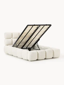 Camas Individuales|Camas Tapizadas></noscript>Westwing Collection Cama individual tapizada en borreguillo bouclé con espacio de almacenamiento Tayla Borreguillo bouclé blanco Off White