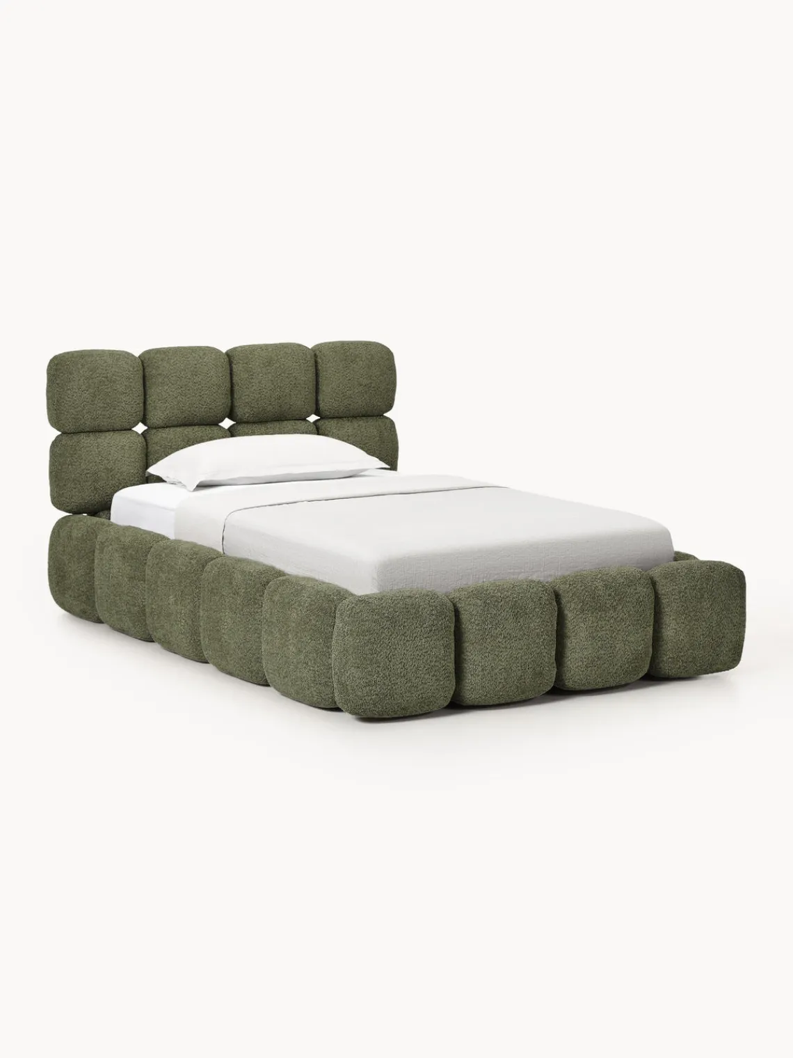 New Cama individual tapizada en borreguillo bouclé Tayla Camas Individuales|Camas Tapizadas