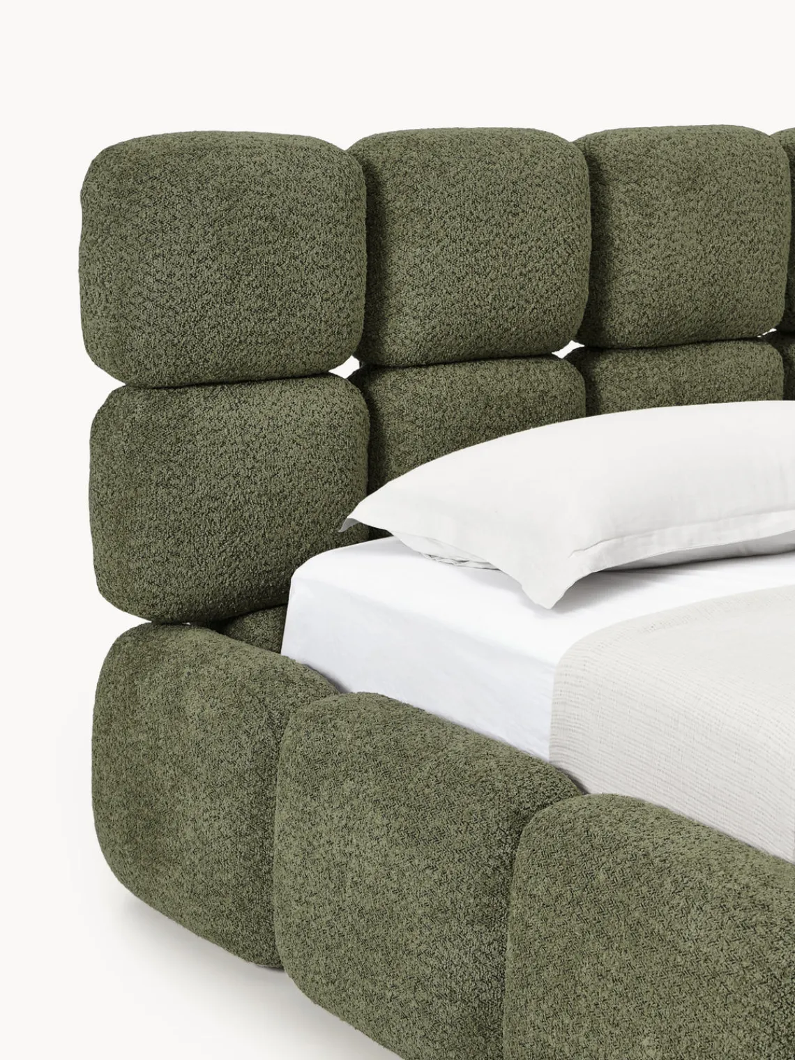 New Cama individual tapizada en borreguillo bouclé Tayla Camas Individuales|Camas Tapizadas