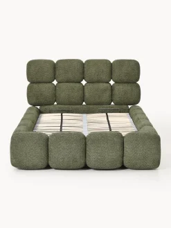 Camas Individuales|Camas Tapizadas></noscript>Westwing Collection Cama individual tapizada en borreguillo bouclé con espacio de almacenamiento Tayla Borreguillo bouclé verde oscuro