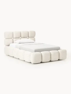 Camas Individuales|Camas Tapizadas>Westwing Collection Cama individual tapizada en borreguillo bouclé con espacio de almacenamiento Tayla Borreguillo bouclé beige claro