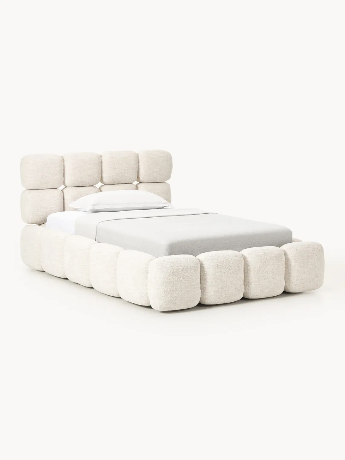 Camas Individuales|Camas Tapizadas>Westwing Collection Cama individual tapizada en borreguillo bouclé con espacio de almacenamiento Tayla Borreguillo bouclé beige claro