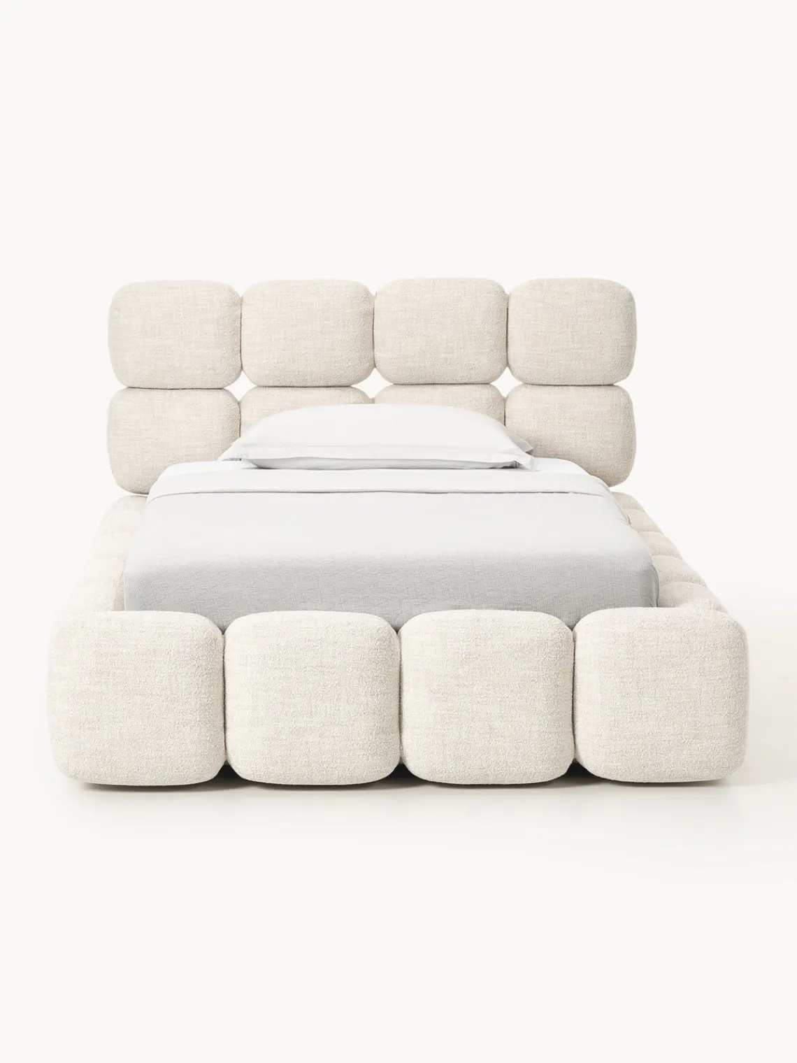 Camas Individuales|Camas Tapizadas>Westwing Collection Cama individual tapizada en borreguillo bouclé con espacio de almacenamiento Tayla Borreguillo bouclé beige claro