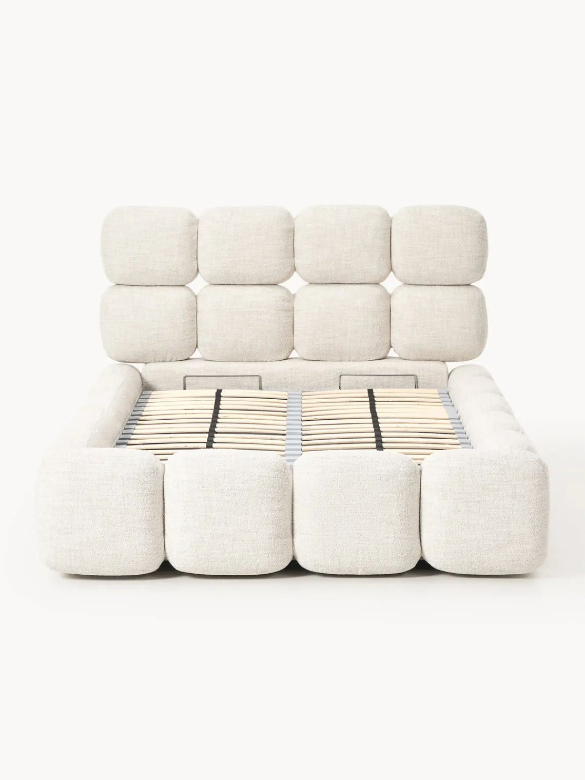 Camas Individuales|Camas Tapizadas>Westwing Collection Cama individual tapizada en borreguillo bouclé con espacio de almacenamiento Tayla Borreguillo bouclé beige claro