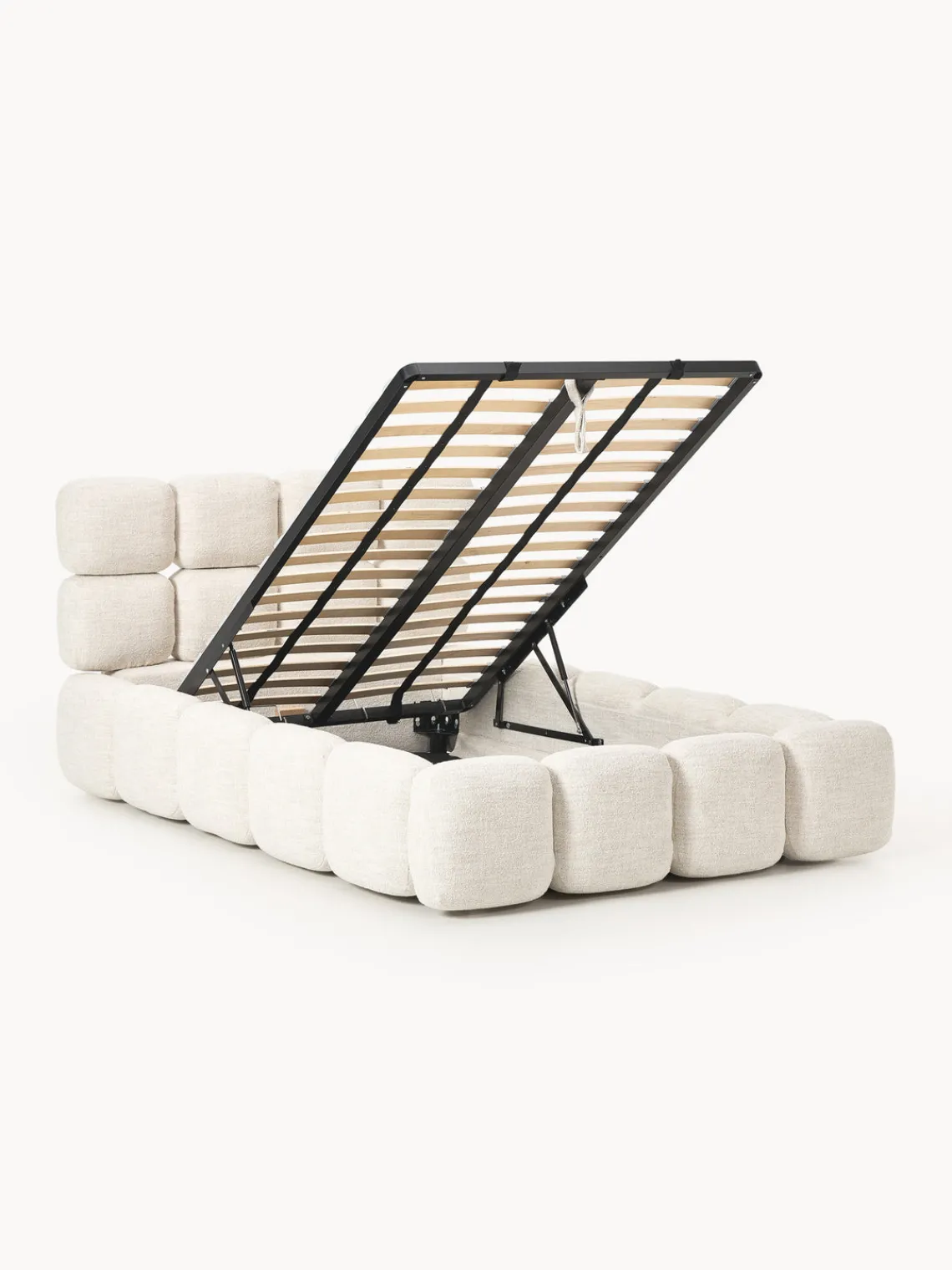 Camas Individuales|Camas Tapizadas>Westwing Collection Cama individual tapizada en borreguillo bouclé con espacio de almacenamiento Tayla Borreguillo bouclé beige claro